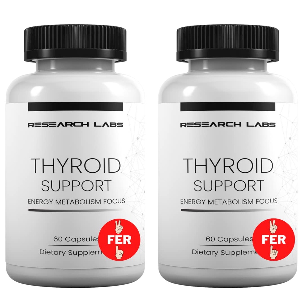Research Labs Thyroid Support + Iodine Supplement - Energy, Metabolism, Focus (120 Total Capsules) - 2 Pack. Supports Proper Hormone Levels for Overall Well-Being. Made in USA.