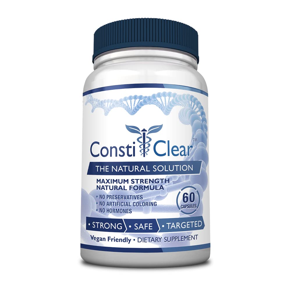 ConstiClear - Ease Constipation, Improve Digestion, Support Gut Flora - Contains Probiotic - 60 Capsules - Vegan