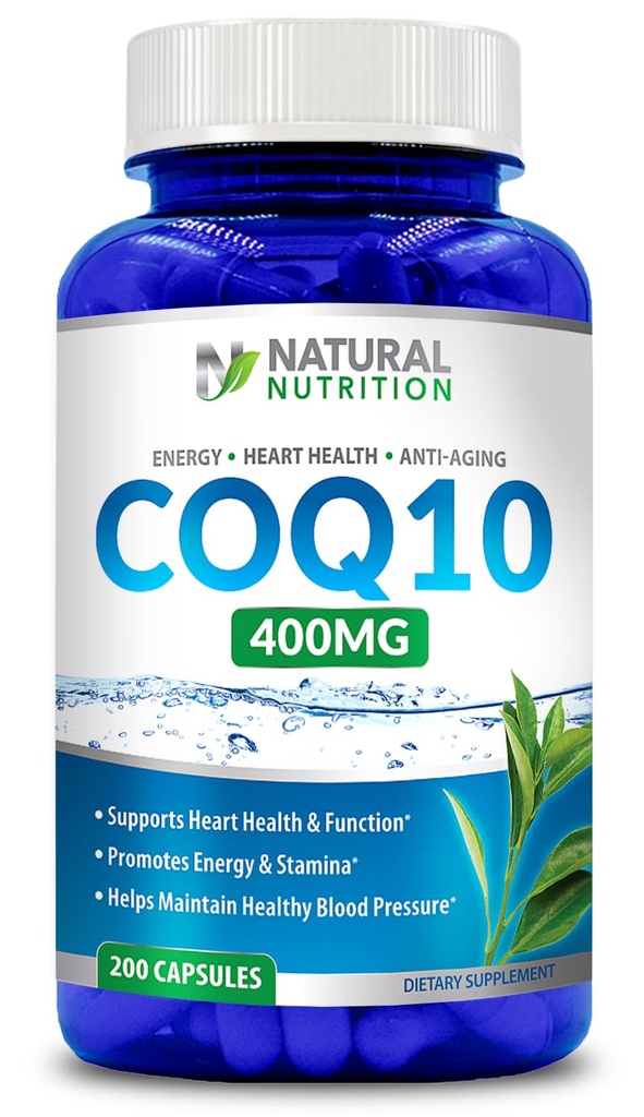 Natural Vitamin CoQ10 400mg 200 Capsules Maximum Strength High Absorption Gluten Free Non-GMO