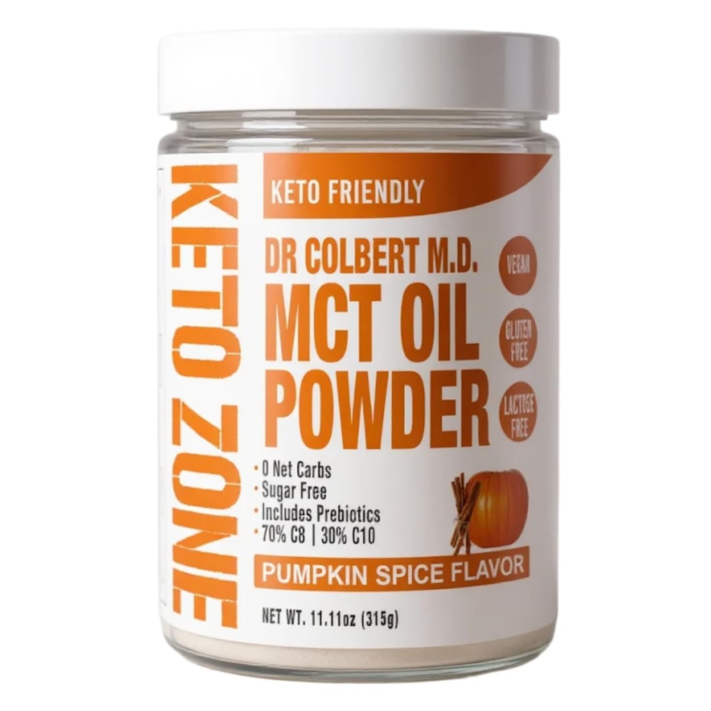 Dr. Colbert, MD MCT Oil Powder | Pumpkin Spice Flavor | by Divine Health | Keto Zone | 70% C8 30% C10 | 0 Net Carbs | Gluten Free | 30 Day Supply | 300 Grams