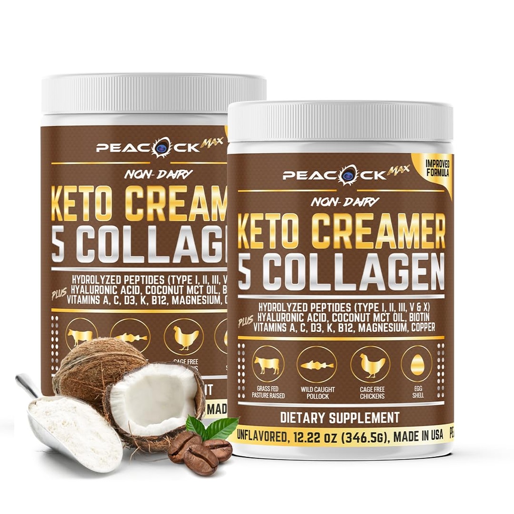 Collagen Keto Creamer Powder, Coconut MCT, Peptides, Unflavored, Hydrolyzed, B12, Magnesium (24.44 Ounces (Pack of 2))