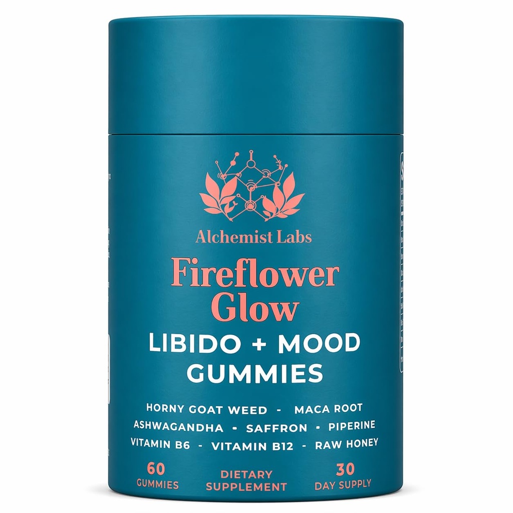 Libido Support for Women | Fireflower Glow Mood and Libido Gummies | Now with 10x HornyGoatWeed Women, Maca Root, Ashwagandha, Organic Saffron Extract, Vitamin B6, B12 Supplement