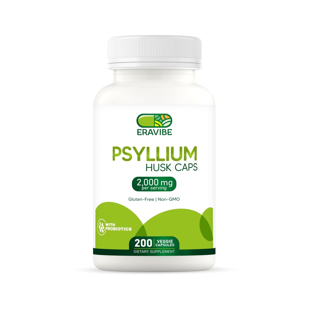 Psyllium Husk Capsules with Probiotics 100 Million CFUs, Fiber Supplement for Digestive and Gut Support, 200 Count, Plant-Based Natural Fiber