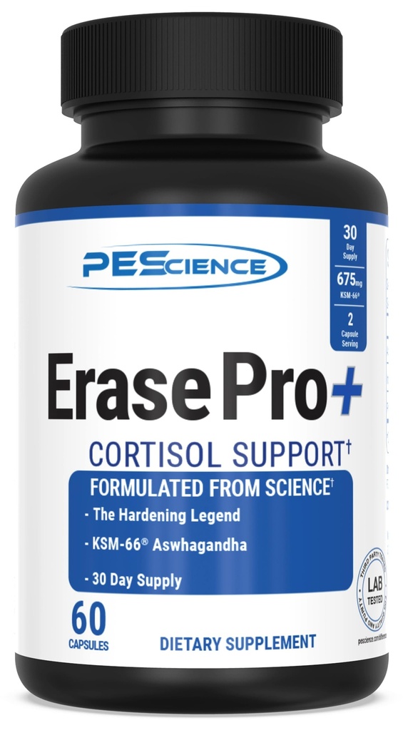 PEScience Erase Pro+, Natural Testosterone Booster, Cortisol Blocker with KSM 66 Aswhagandha, and I3C Estrogen Blocker PCT Supplement, 30 Day Supply