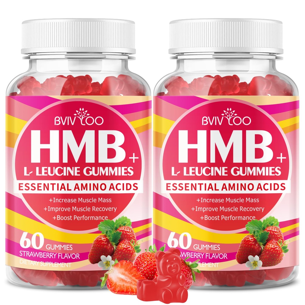 HMB and L-Leucine Gummies - 3000mg Combined HMB & L-Leucine per Serving. for Muscle Growth, Muscle Relief & Fast Recovery. Sugar-Free, Strawberry, 120 Gummies