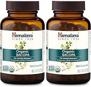 Himalaya Bacopa Monnieri Nootropic Herbal Supplement, Ψυχική Συναγερμός, Υποστηρίζει την ηρεμία, τη μνήμη, τη γνώση, USDA Organic, Non-GMO, 750 mg, 60 Plant-based Caplets, 2 Pack, 120 Day Supply