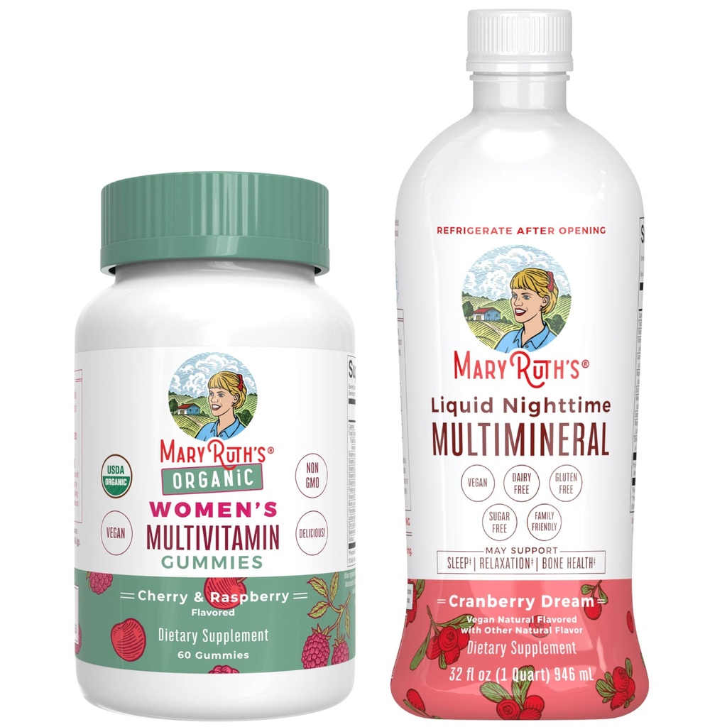 MaryRuth's Multivitamin Gummies for Women (Cherry & Raspberry) & Liquid Nighttime Multimineral (Cranberry) 