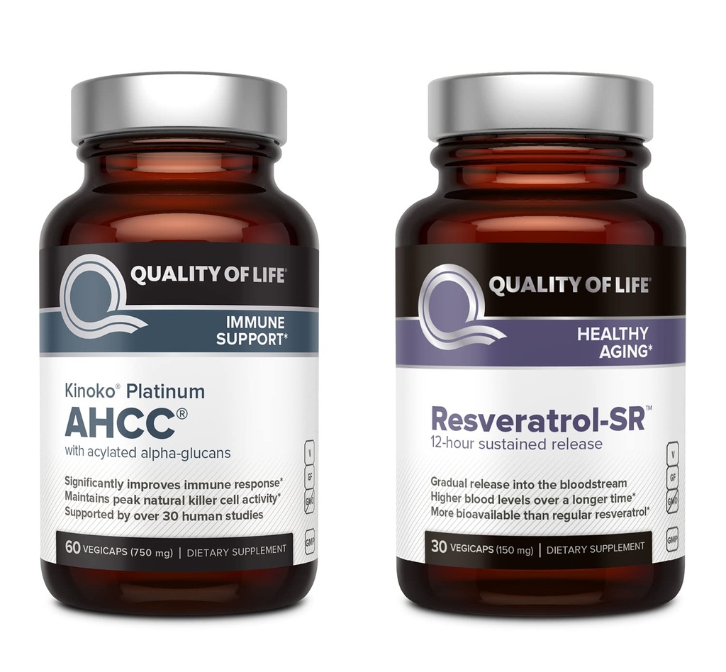 Quality of Life Kinoko Platinum AHCC Immune Support and Resveratrol Sustained Release