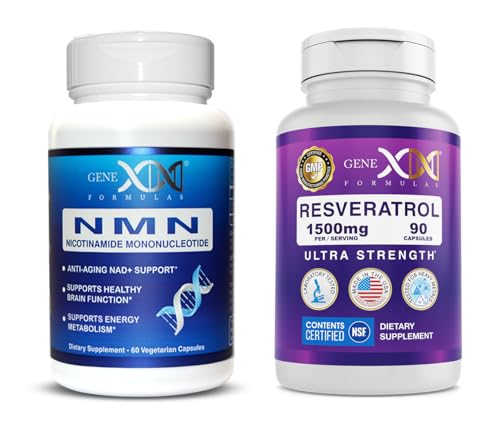 Genex Formulas NMN and Resveratrol Anti Aging Supplements | 250mg NAD+ Precursor and Ultra Strength 1500mg Resveratrol w/BioPerine, for Healthy Aging Support