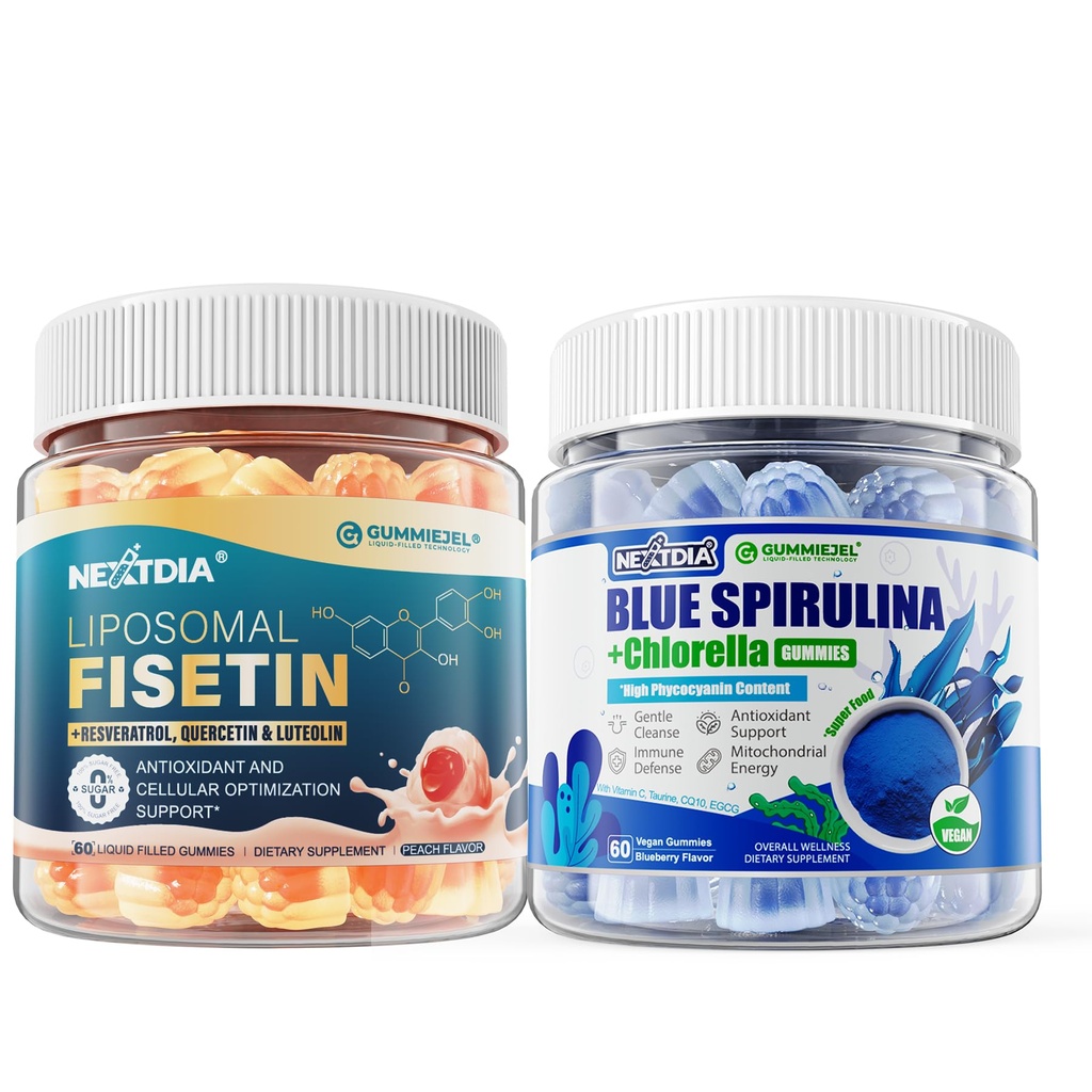 Nextdia Liposomal Fisetin 200mg Liquid Gummies + Organic Blue Spirulina Gummies