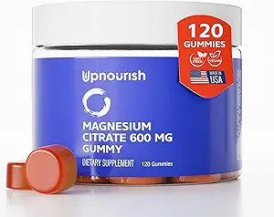 UpNourish Magnesium Gummies for Adults & Kids Magnesium Citrate Gummies 600mg, Calm Supplement for Muscle Relaxation, Bone and Digestive Health, Citrato de Magnesio, Vegan, Non-GMO, 120 Count