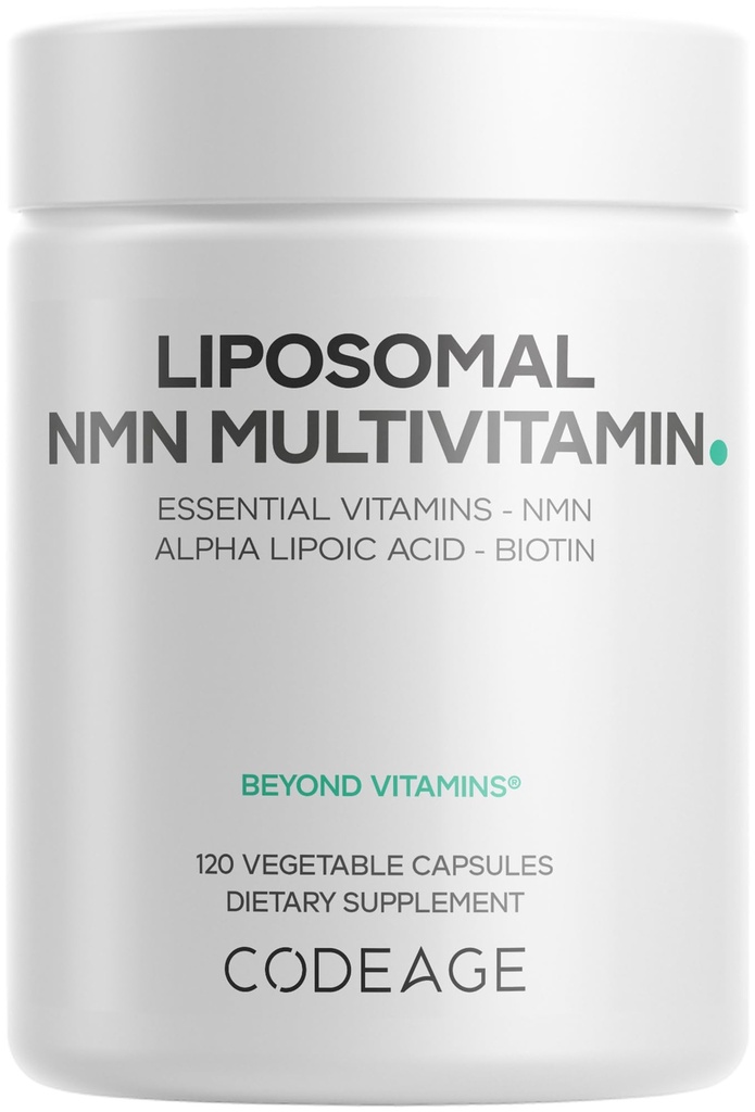 Codeage Liposomal NMN Multivitamin Supplement – NMN 500 mg Nicotinamide Mononucleotide with Vitamins A, C, D3, E, K2, B-Complex - Alpha Lipoic Acid, TMG Betaine – Non-GMO – 120 Capsules