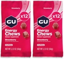 GU Energy Chews, Strawberry Energy Gummies with Electrolytes, Vegan, Gluten-Free, Kosher, 20 mg of Caffeine, and Dairy-Free On-The-Go Energy for Any Workout, 12 Bags (24 Servings Total) (Pack of 2)