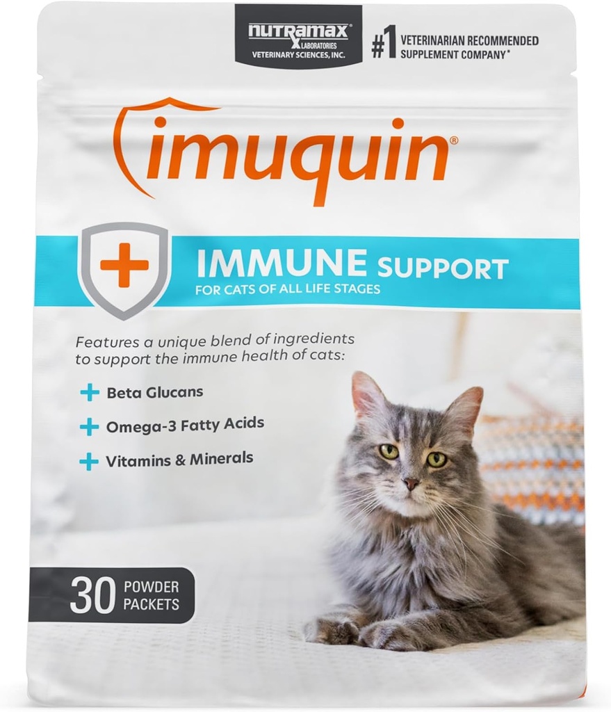 Nutramax Imuquin ανοσοποιητικό συμπλήρωμα υγείας σκόνη για γάτες, με Beta Glucans, θαλάσσια λιπίδια, βιταμίνες και ορυκτά, 30 συσκευασίες, ενημερωμένη έκδοση