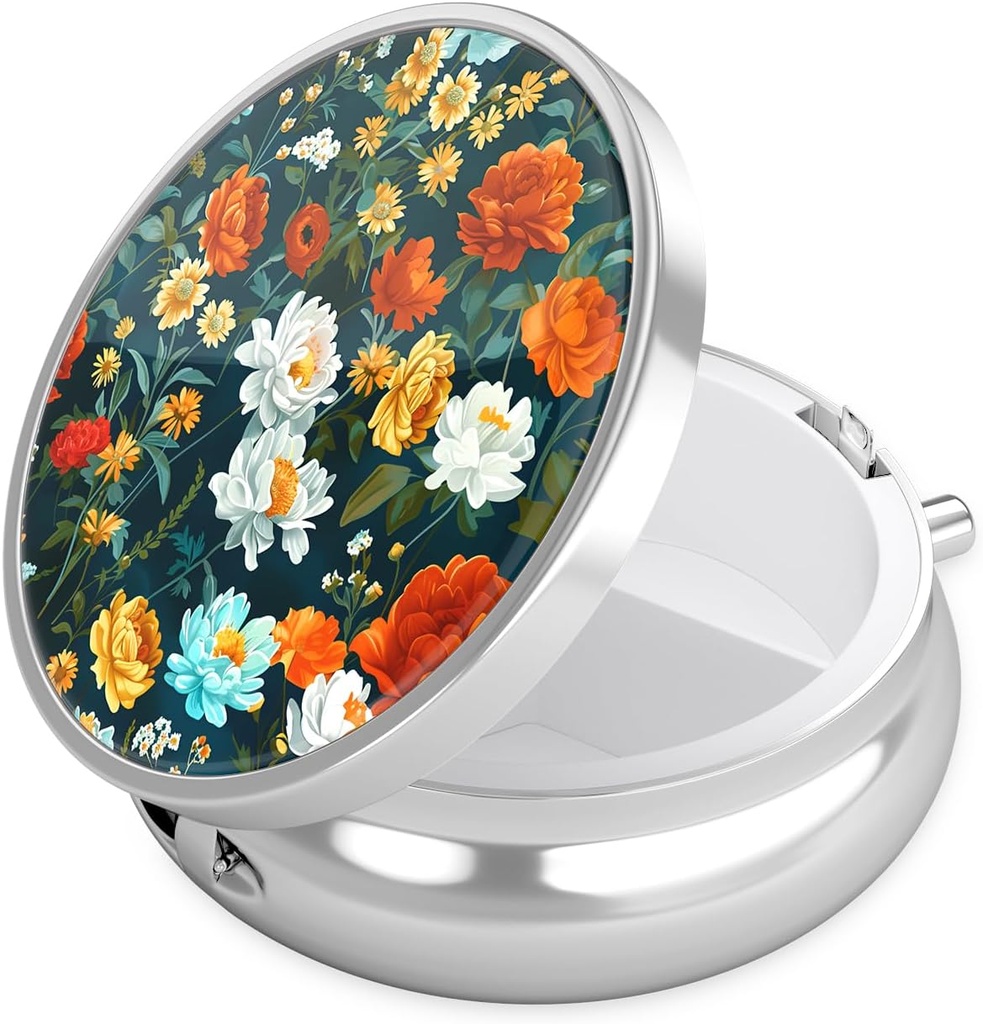 Nipichsha κουτί χάπι, μικρή θήκη χάπι για το πορτοφόλι & τσέπη, χαριτωμένο ταξιδιωτική ιατρική Organizer, φορητός κάτοχος εμπορευματοκιβωτίων ιατρικής για να κρατήσει βιταμίνες, φαρμακευτική αγωγή, ιχθυέλαιο & συμπλήρωμα, B01-Όμορφη λουλούδια