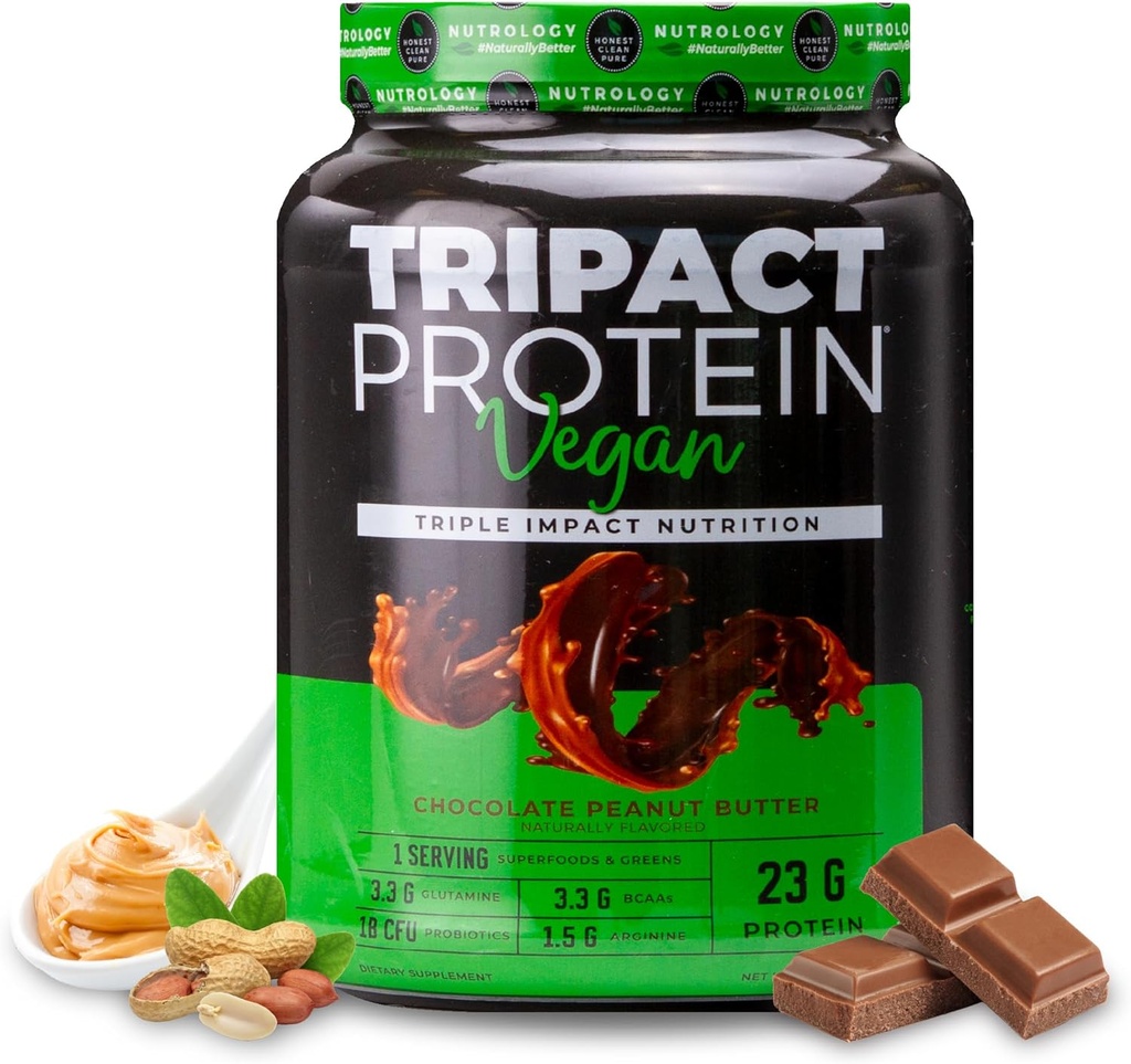Nutrology TRIPACT Vegan Protein Pea, Rice & Pumpkin Protein, BCAAs & Glutamine Plant-Based Meal Replacement Shakes for Mus Recovery & Immunity, Σοκολάτα Φυστικοβούτυρο, 20 Σερβιέτες