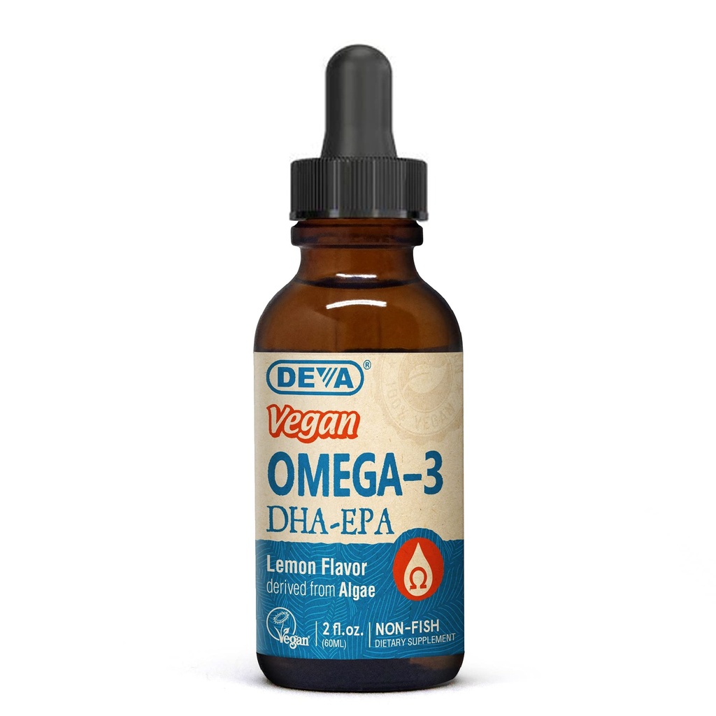 DEVA Vegan Omega-3 Liquid DHA - EPA, μη ψάρια από άλγη, άρωμα λεμόνι, 2 ουγγιά