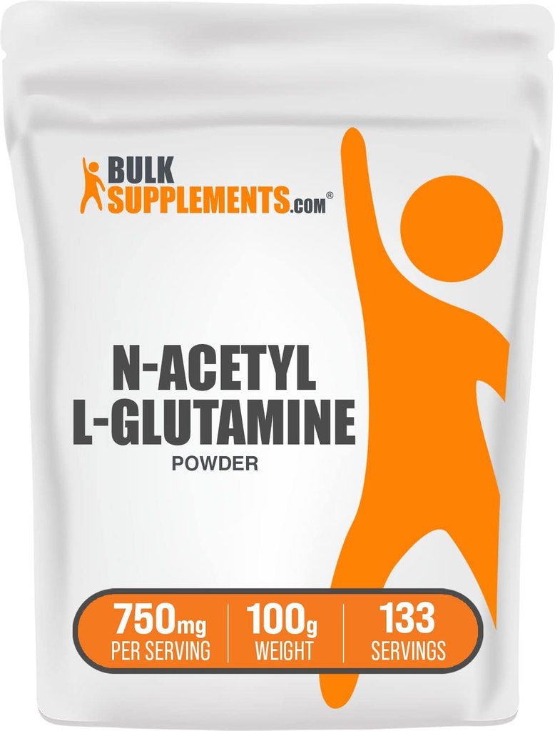 BulkSupplements.com N-Acetyl L-Glutamine Powder - Συμπλήρωμα γλουταμίνης, L Glutamine Powder, Gut Health & Recovery - Χωρίς γλουτένη, 750mg ανά Σερβίρισμα, 100g (3.5 oz) (Pack of 1)