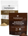 Real Mushrooms Hot Chocolate Mix (15 σερβιρίσματα) και Lion’s Mane (60 σερβιρίσματα) Powder Bundle - Mushroom Powder Supplement για την καθημερινή υποστήριξη της Ασυλίας και της Γνώσης - Χωρίς γλουτένη, μη ΓΤΟ, Vegan