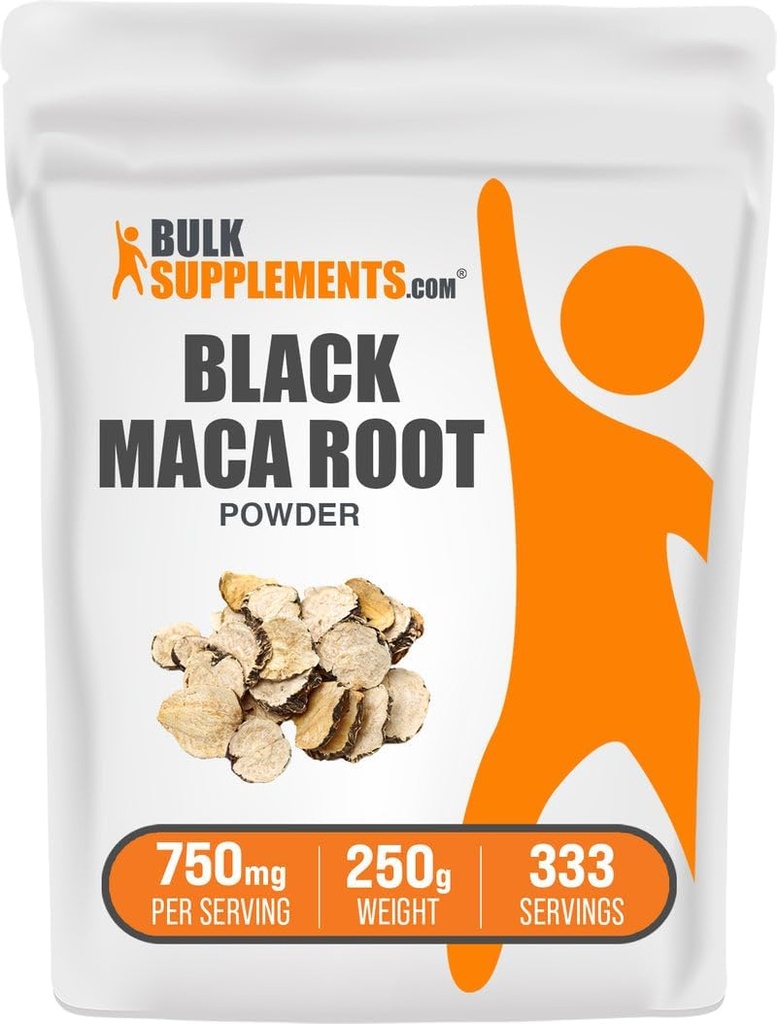 BulkSupplements.com Black Maca Powder - Black Maca Root Supplement, Βότανο συμπλήρωμα για άνδρες & γυναίκες - Vegan, Χωρίς γλουτένη, 750mg ανά υπηρεσία, 250g (8,8 oz) (πακέτο του 1)