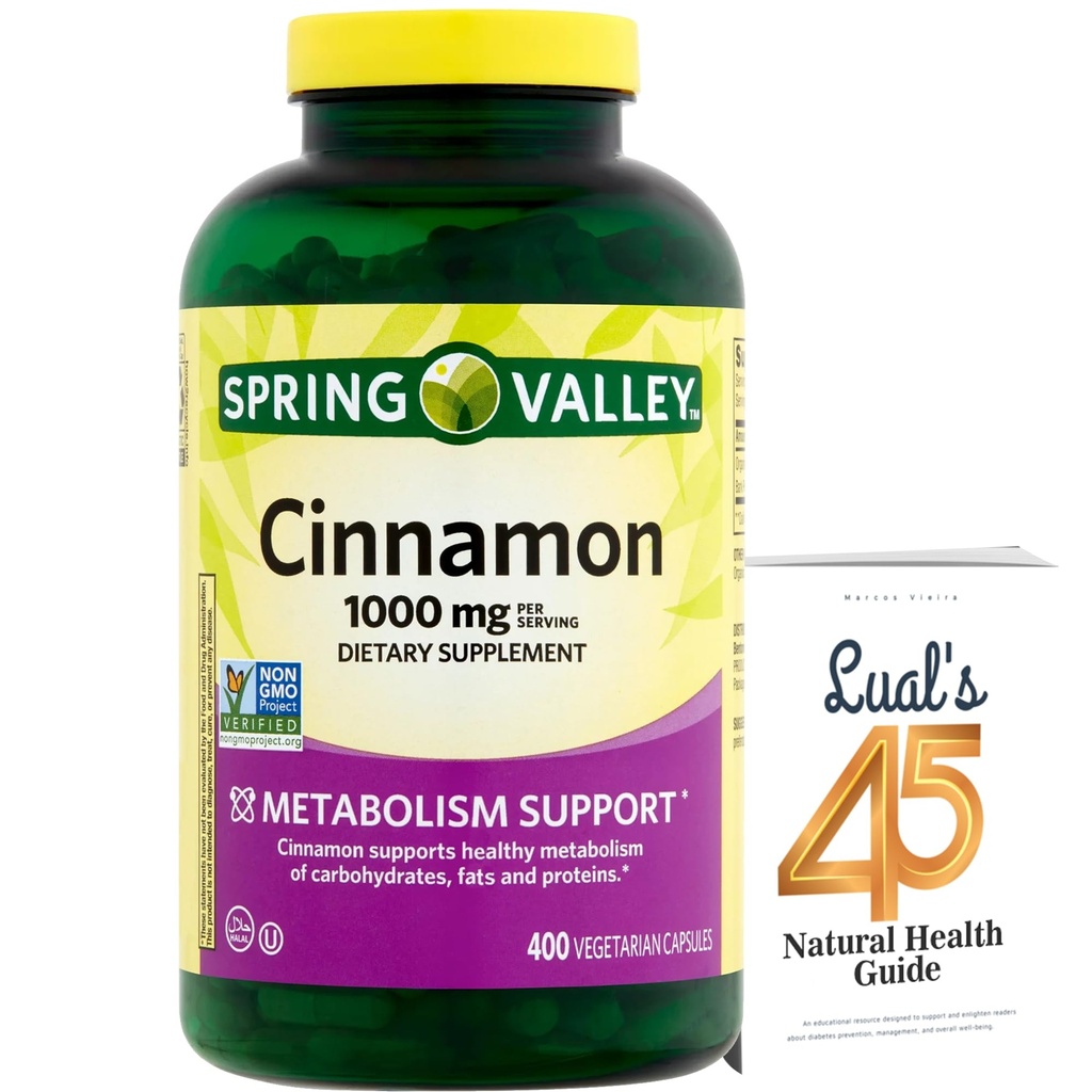 Cinnamon Supplement 1000mg, 400 Vegetarian Capsules, Contains Cassia, Not Ceylon, Bundle with Luall's 45 Diabetes Decoded (1)