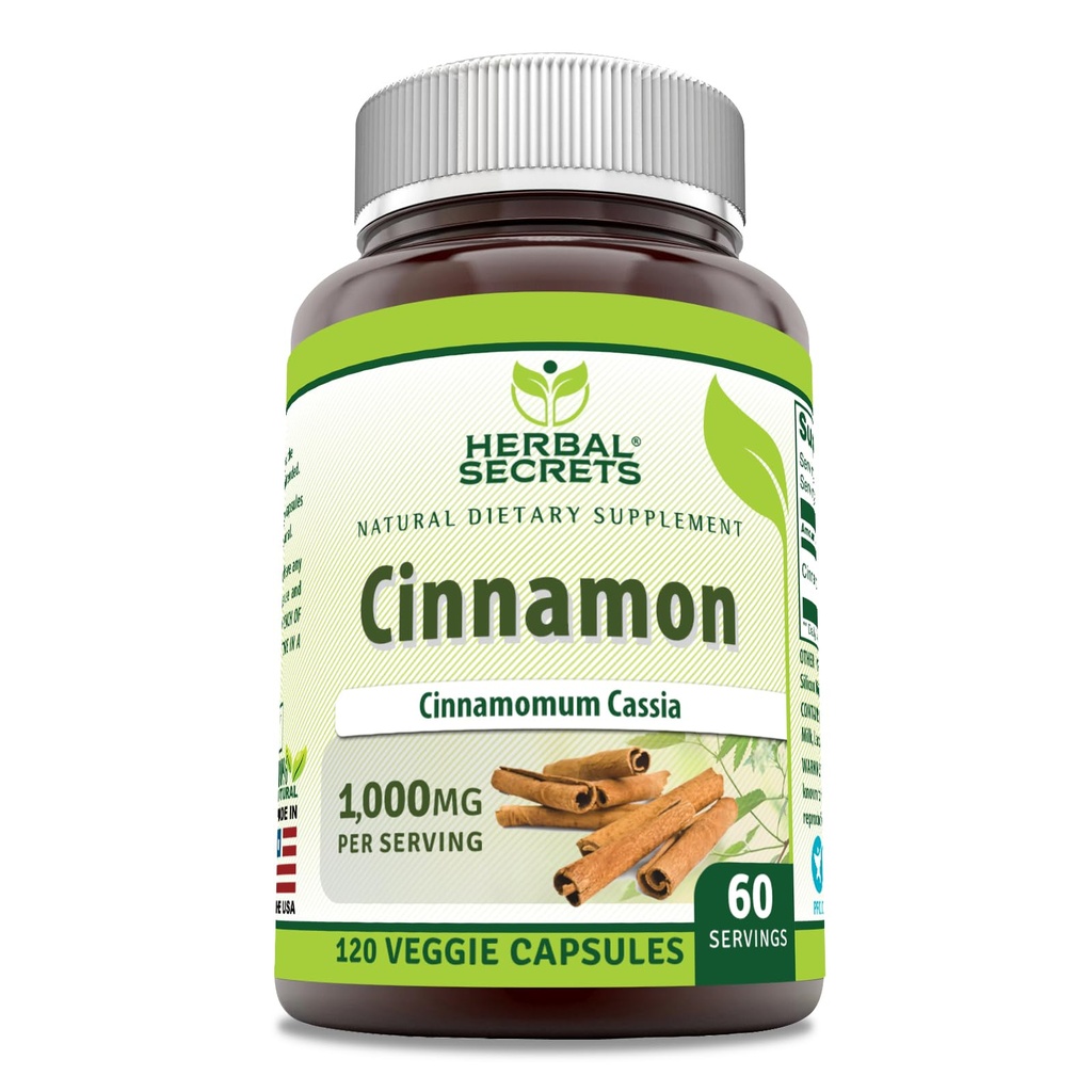 Herbal Secrets Cinnamon Supplement | 1000 Mg per Serving | 120 Veggie Capsules | Non-GMO | Gluten-Free | Made in USA