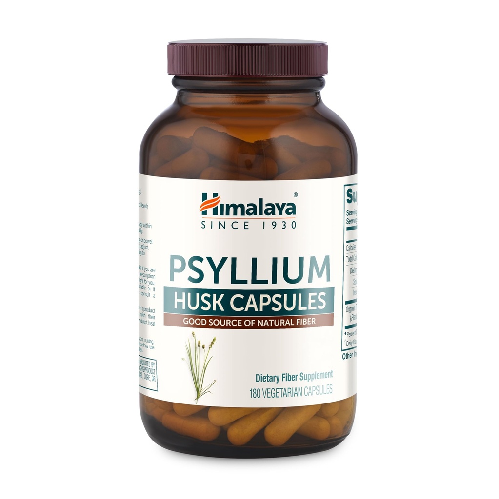 Himalaya Psyllium Husk Κάψουλες - ημερήσιο συμπλήρωμα ινών για την υποστήριξη της Πειθαρχικής Υγείας και Κανονικότητας - Vegan, μη ΓΤΟ, Χωρίς ζάχαρη, Χωρίς γλουτένη, 180 κάψουλες