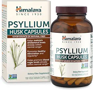 Himalaya Psyllium Husk Capsules - Daily Fiber Supplement for Supporting Digestive Health and Regularity - Vegan, Non-GMO, Sugar Free, Gluten Free, 180 Capsules