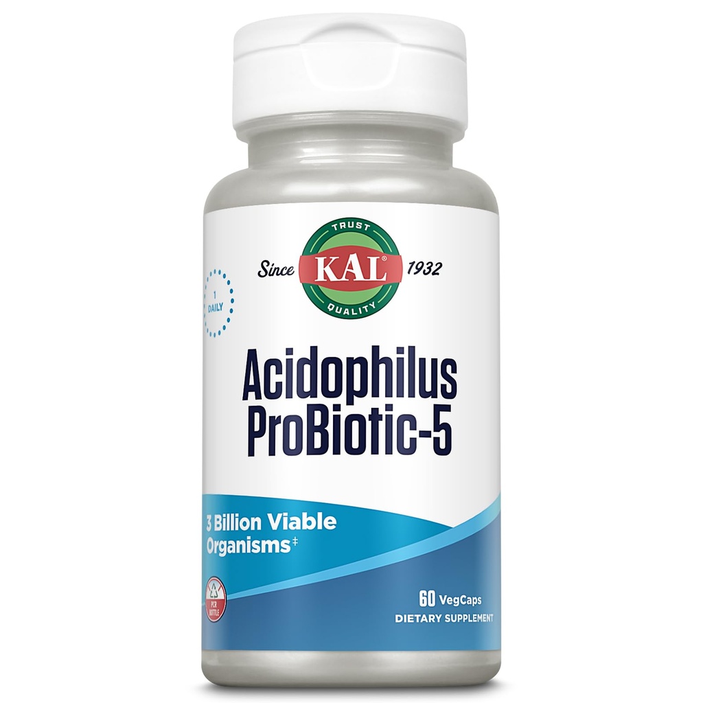 KAL Acidophilus δισκία, Probiotic-5 κάψουλες, 3 Bil, 60 κόμης