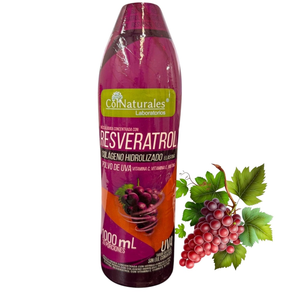 Resveratrol Liquid Supplement – 1000mL | Hydrolyzed Collagen, Elastin, Grape Powder, Vitamin C & E, Biotin | Grape Flavor | Sugar-Free | 33 Servings