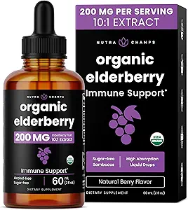 NutraChamps Black Elderberry Syrup, Poent 2000mg 10:1 Extract Sambucus Elderberry Syrup Antioxidant, Drops Berry Flavor, Liquid Elderberry Extract Sugar-Free 2oz, Ανοσολογική Υποστήριξη