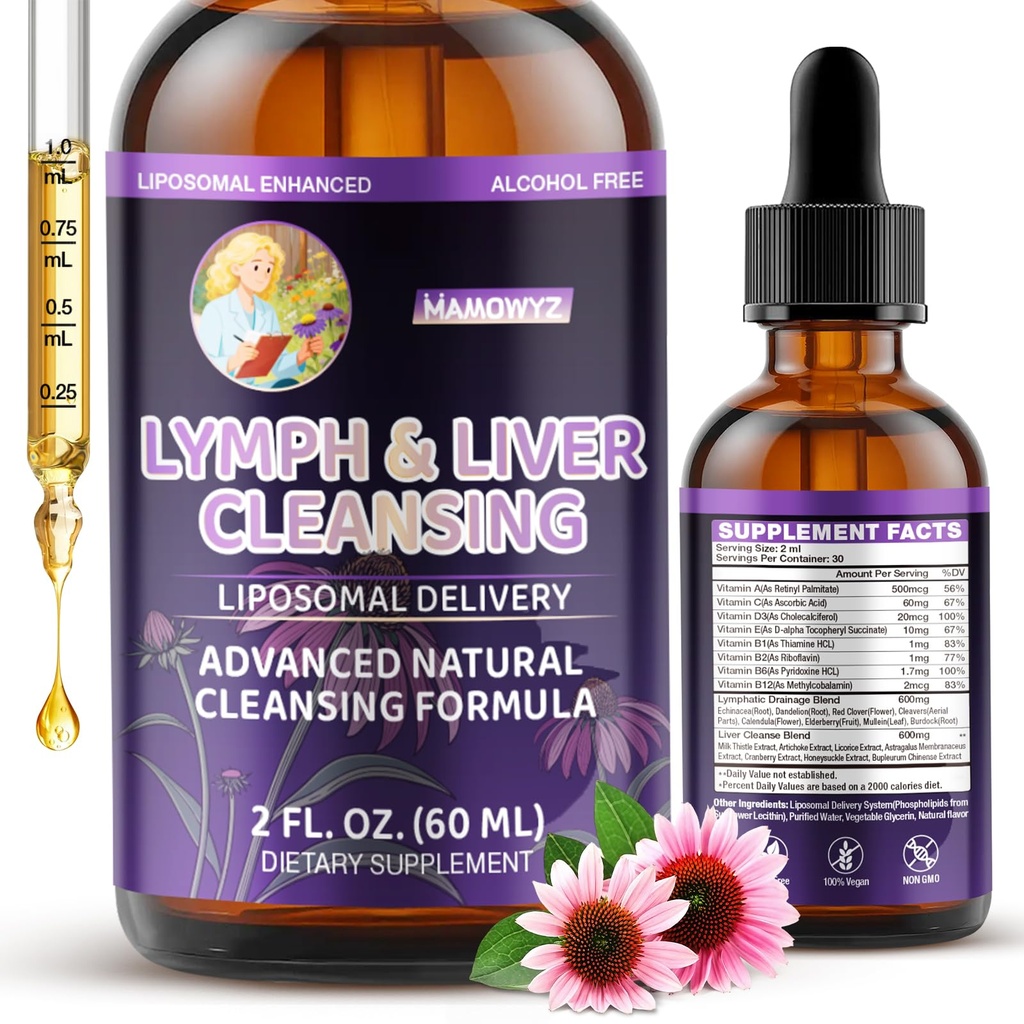 Lymphatic Drainage Drops | 24 in 1 Liver Cleanse Detox & Repair Supplement with Echinacea, Artichoke, Burdock Root & Elderberry for Lymphatic & Lung Health