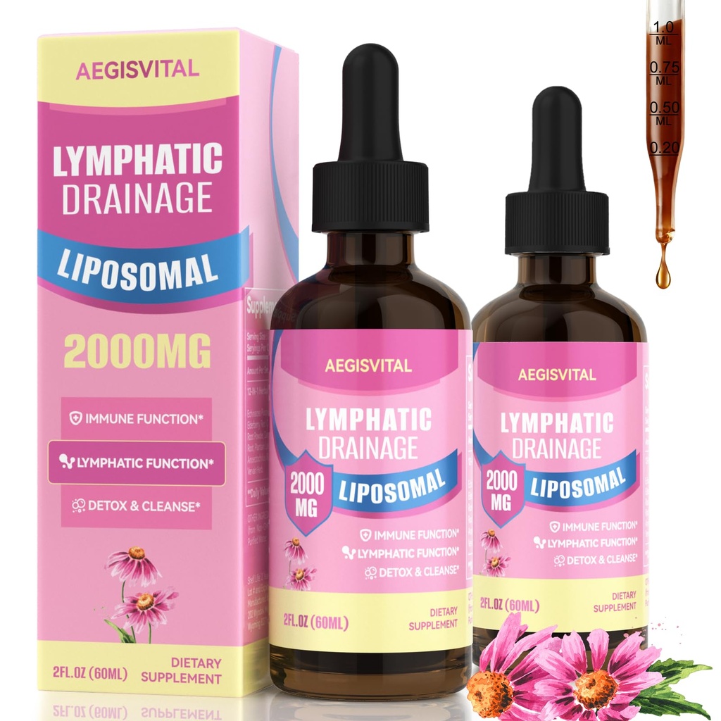 Liposomal Lymphatic Drainage Drops, with Echinacea, Dandelion, Turmeric, Burdock, Elderberry, and Calendula, Supports Lymph System Cleanse & Immune Health, Alcohol & Sugar Free – 4 fl oz