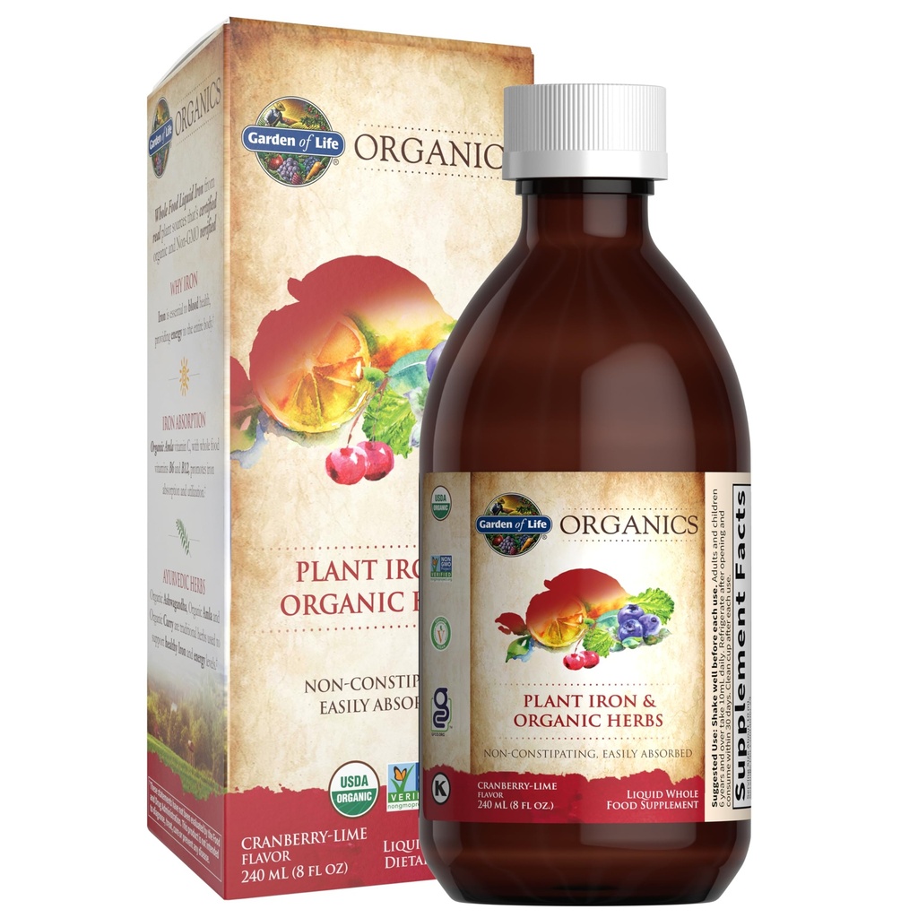 Garden of Life Organics Plant Iron & Organic Herbs - Organic Plant-Sourced Iron + Herbs (Cranberry-Lime Liquid) 8oz Liquid