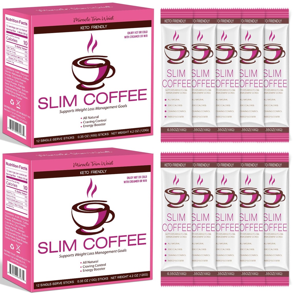 Skinny Coffee Green Coffee Bean Extract Powder | USTAR Slim Coffee with 12 Natural Health Blends Gluten-Free Instant Coffee for Energy & Metabolism, 240g (24 Sticks)