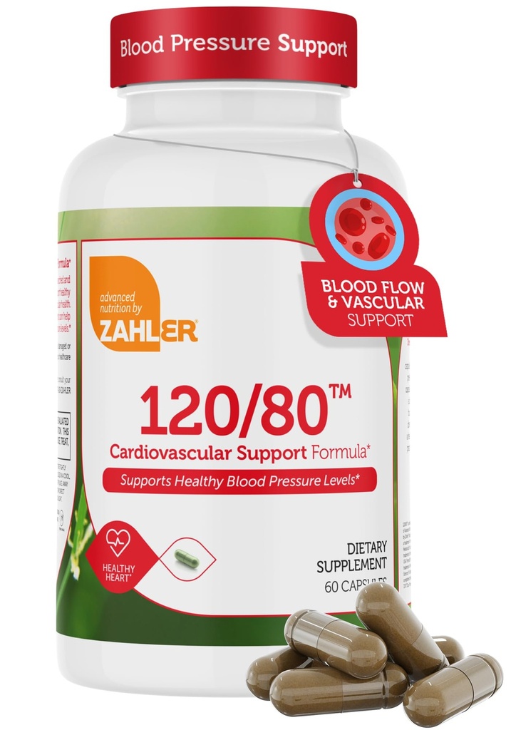 Zahler 120/80 Cardiovascular Support Formula, Supports Healthy Blood Pressure Levels 60 Capsules.