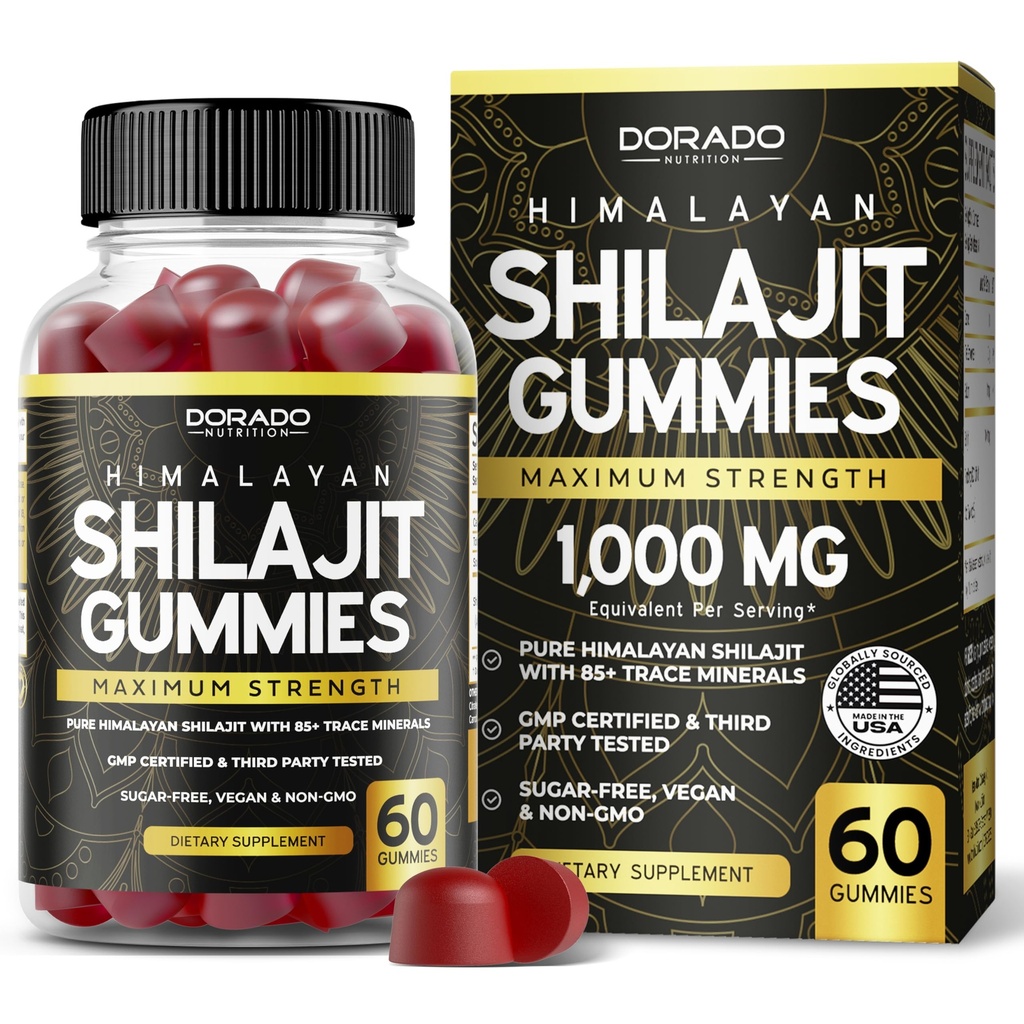 Shilajit Gummies for Men & Women 1000mg (High Potency Gold Grade with 85+ Trace Minerals with Fulvic Acid) - Ενέργεια & Ανοσία Υποστήριξη - Third Party Tested, Non GMO, Vegan & Made in USA - (60 Gummies)