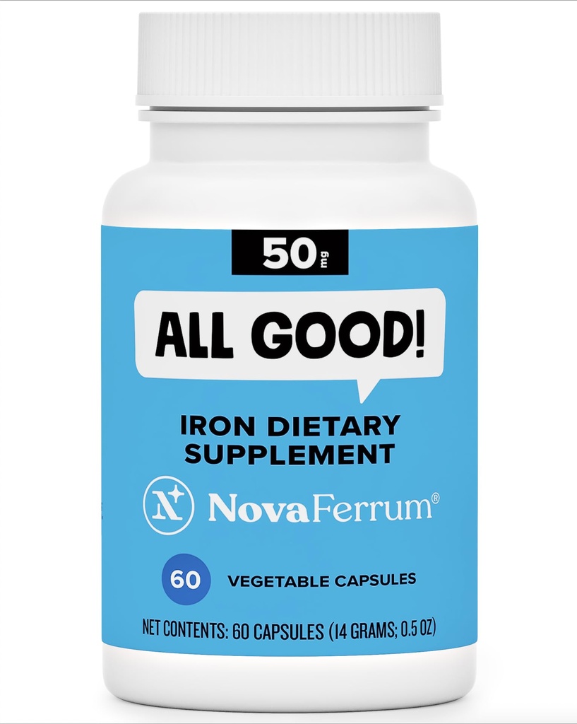 NovaFerrum All Good | Iron Capsule Supplements for Adults | Anemia | 50mg of Iron | 60 Servings | Sugar Free