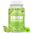 Center-Filled Iron Gummies for Adults & Kids - Iron Supplement with Vitamin B6, B12, C, Zinc, Folate - Support Women Iron Deficiency, Anemia, Blood Builder - Sugar Free Vegan 60ct Apple & Kiwi Flavor