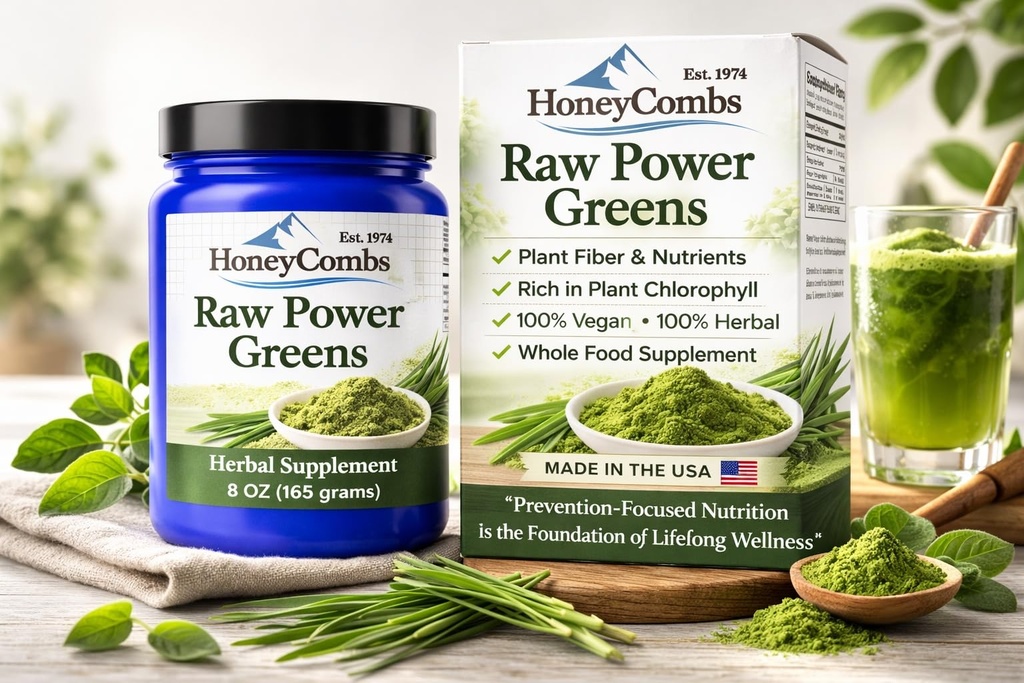 HoneyCombs Super Greens Powder with Green Barley, Organic Plant Based Superfood Blend for Daily Nutrition, Non Liquid Chlorophyll Alternative to Chlorophyll Liquid Drops, 8.5oz