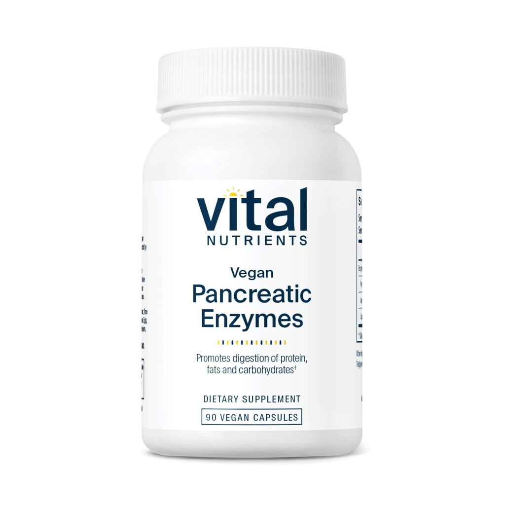 Vital Nutrients Vegan Pancreatic Enzymes - for Women & Men - Enzymes for Digestion Support Gut Health - Relief from Gas & Bloating - Gluten, Dairy, Soy Free - 90 Capsules