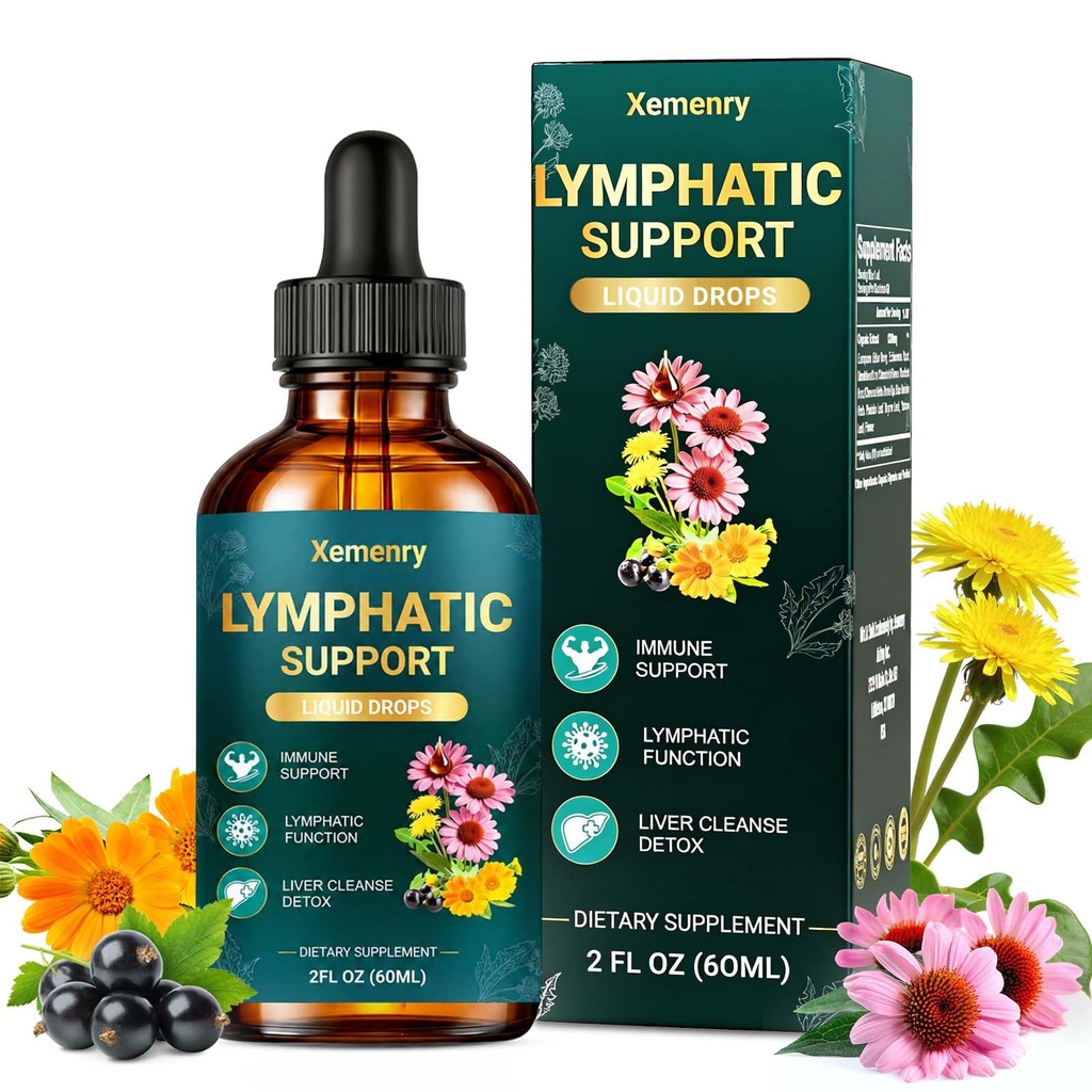 Lymphatic Drainage Drops – 11-in-1 Organic Herbal Blend with European Elderberry, Echinacea, Burdock Root, Dandelion, Vegan, Non-GMO, 2 fl oz