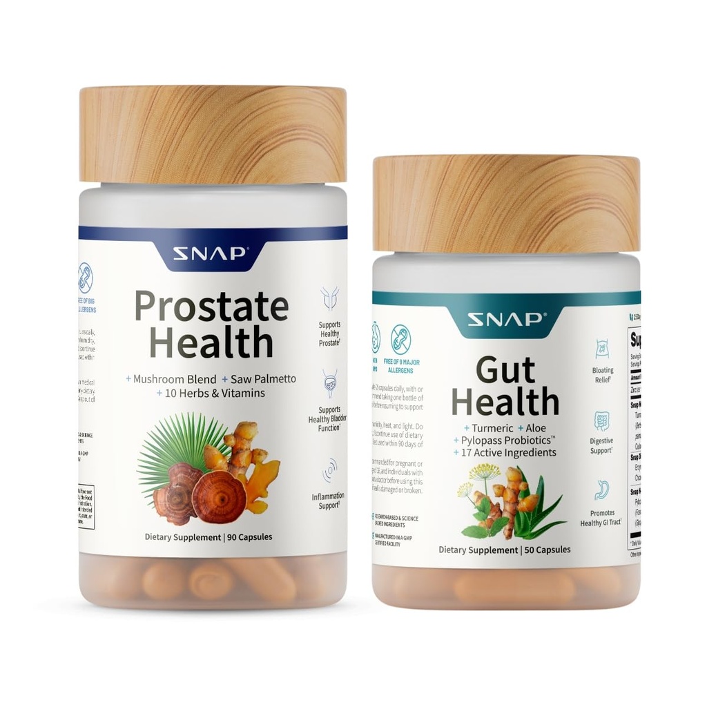 Snap Supplements Prostate Health + Gut Health Supplement Bundle, 90 + 50 Vegetarian Capsules