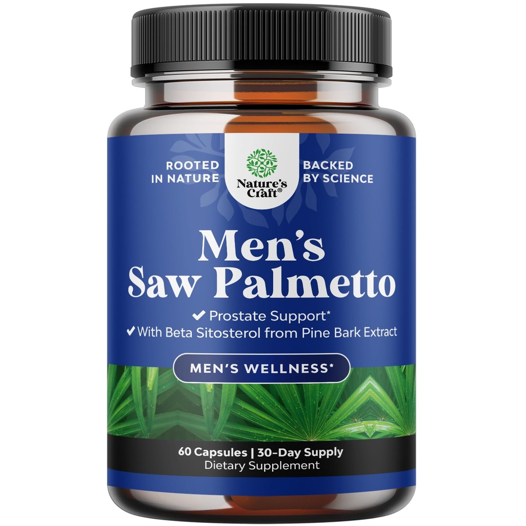 Saw Palmetto for Men with Beta Sitosterol - Saw Palmetto Extract Prostate Support Supplement for Men's Health & Better Bladder Control Plus Restoring Hair Supplement for Hair Health for Men - 60ct