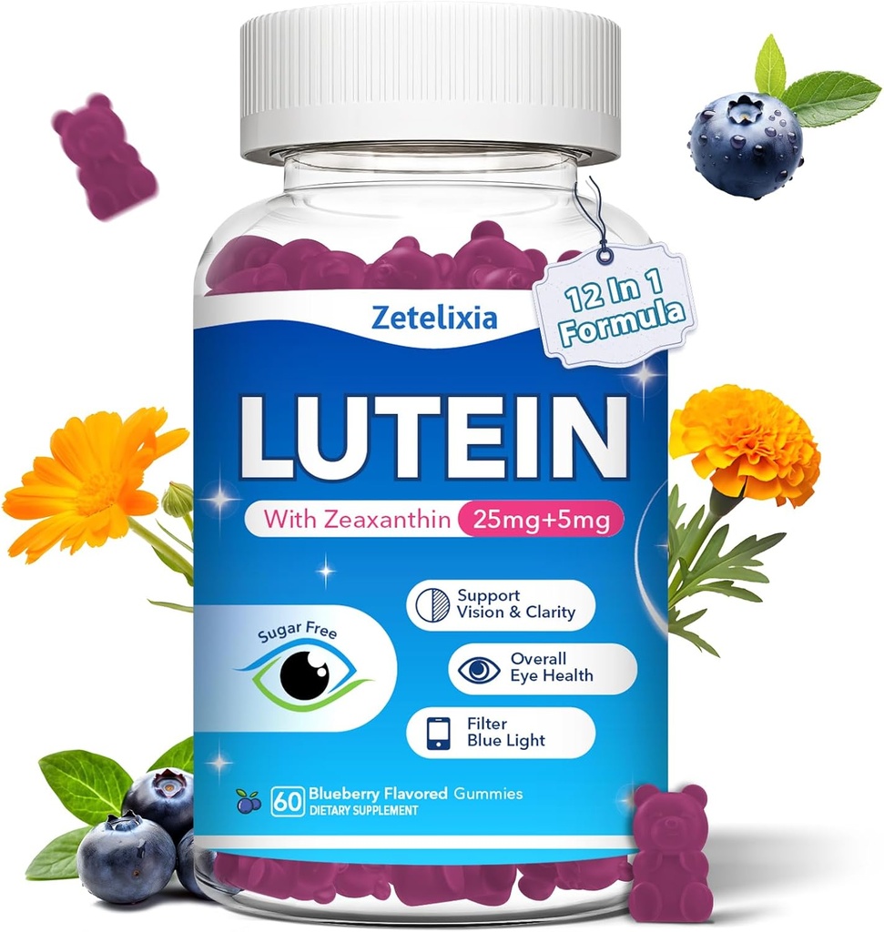 Lutein Gummies, 12 σε 1 Lutein και Zeaxanthin Συμπληρώματα Eye Vitamins Gummies για ενήλικες, Eye Health Supplement with Multiple Vitamin for Promotion Eye & Vision - 60 Gummies