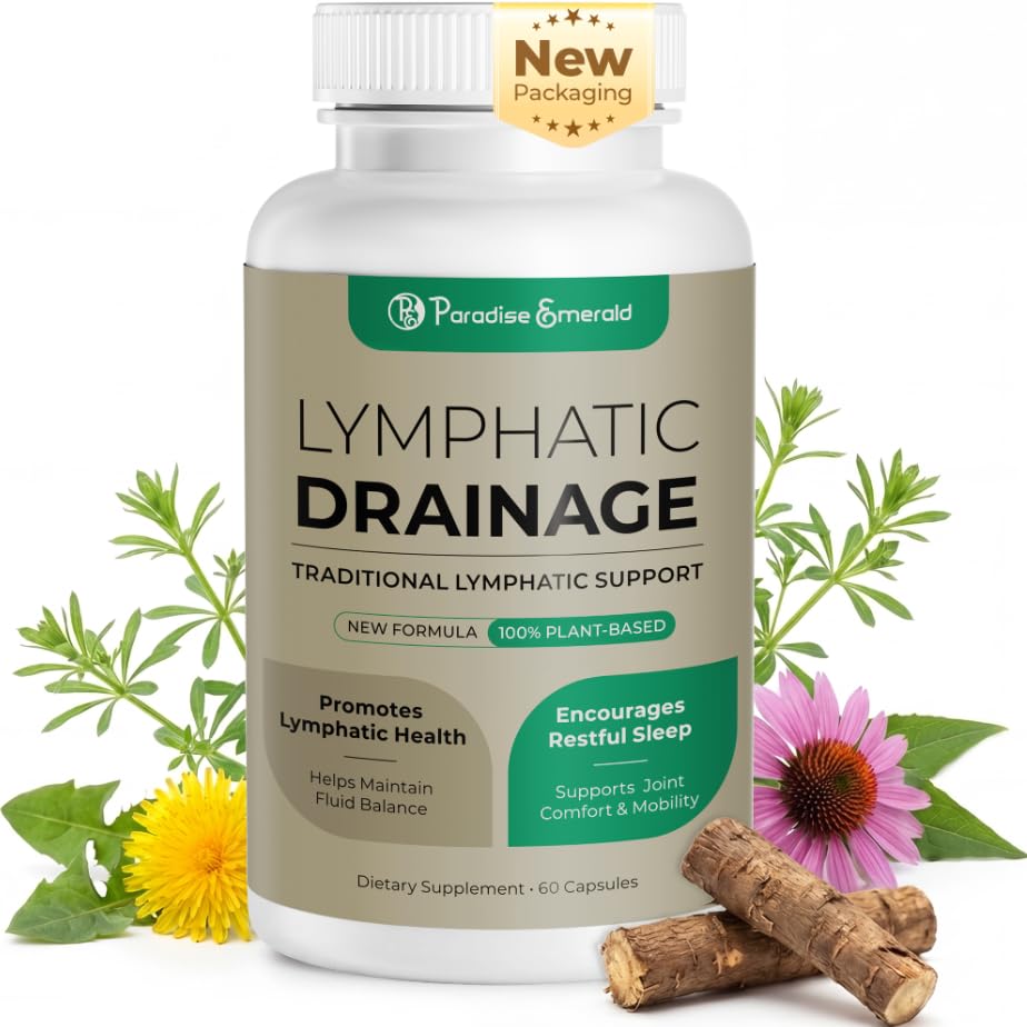 Lymphatic Drainage Supplements: Natural Herbal Complex Echinacea Burdock Root Dandelion Cleavers - Lymph System Support for Bloating Immune Health Fluid Balance 60 Capsules
