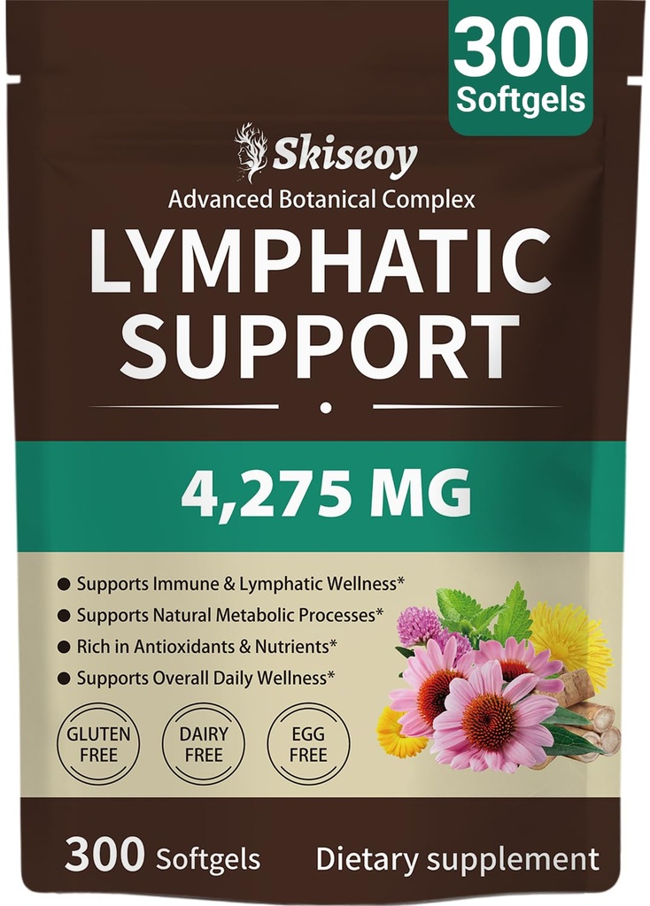 Lymphatic Drainage Supplements 300 Softgels, 4275mg Lymph System Support Herbal Blend with Echinacea, Dandelion & Burdock Root | Promotes Healthy Circulation & Fluid Balance