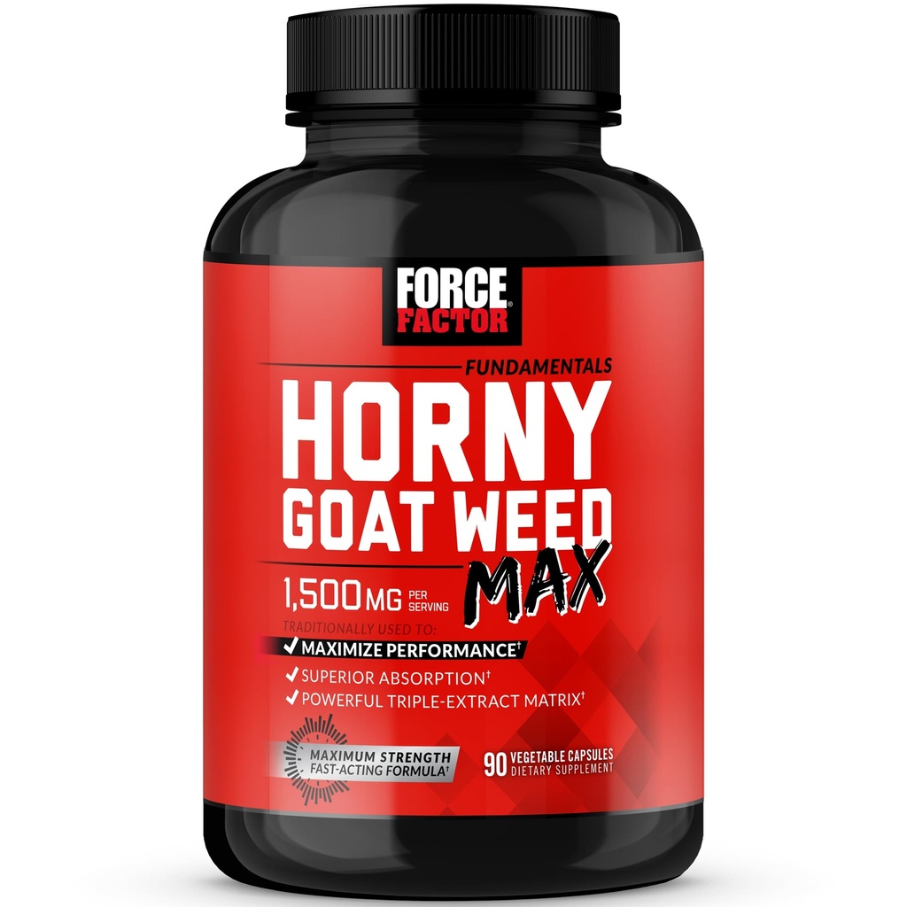 FORCE FACTOR Horny κατσικίσιο ζιζάνιο Max, Horny κατσικίσιο ζιζάνιο για άνδρες και γυναίκες για να μεγιστοποιήσει την απόδοση και την οδήγηση, τριπλό-extract HGW Horny κατσικίσιο ζιζάνιο συμπλήρωμα, 1500mg, 90 κάψουλες