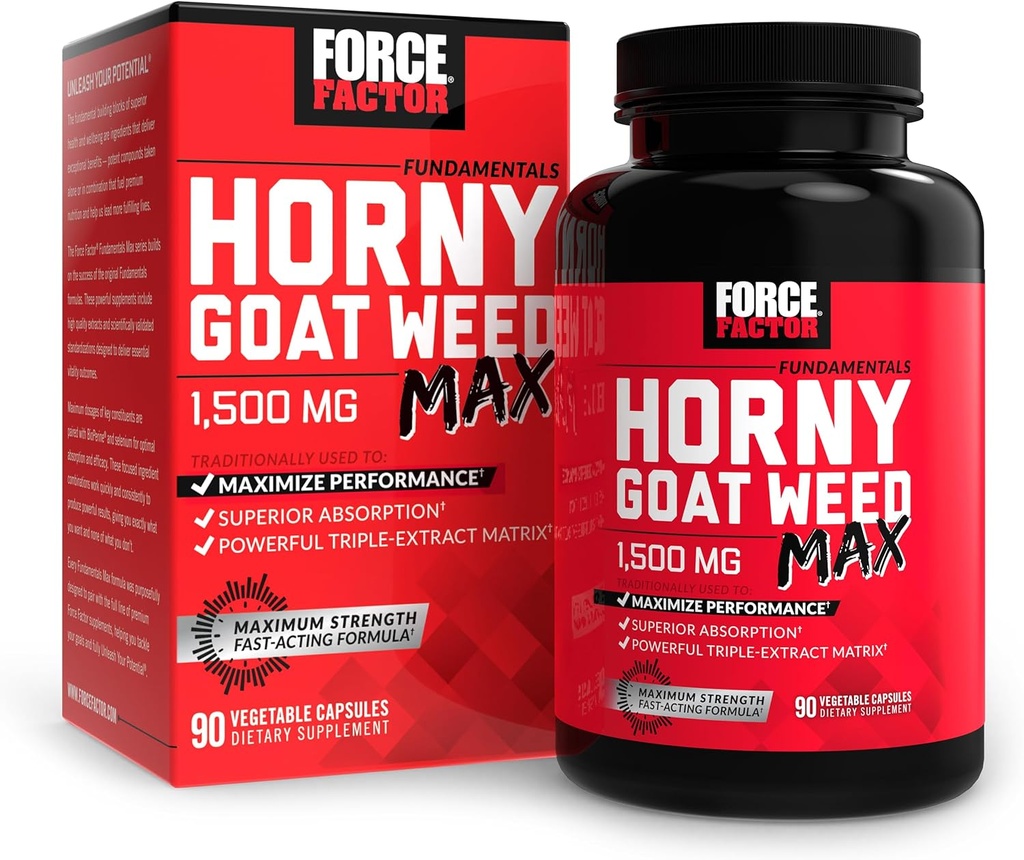 FORCE FACTOR Horny Goat Weed Max, Horny Goat Weed for Men and Women to Maximize Performance and Drive, Triple-Extract HGW Horny Goat Weed Herbal Supplement, 1500mg, 90 Capsules