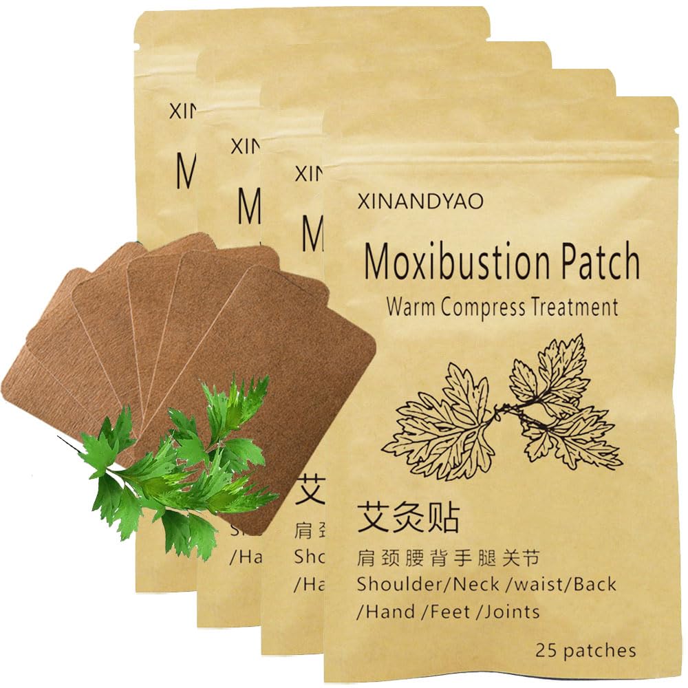 100 Patches Moxibustion Herbal Warming Patch – Mugwort Self-Heating Pads, Comfort for Back, Neck, Shoulder, Knee & Joints, Traditional Chinese Inspired (12 * 8cm)
